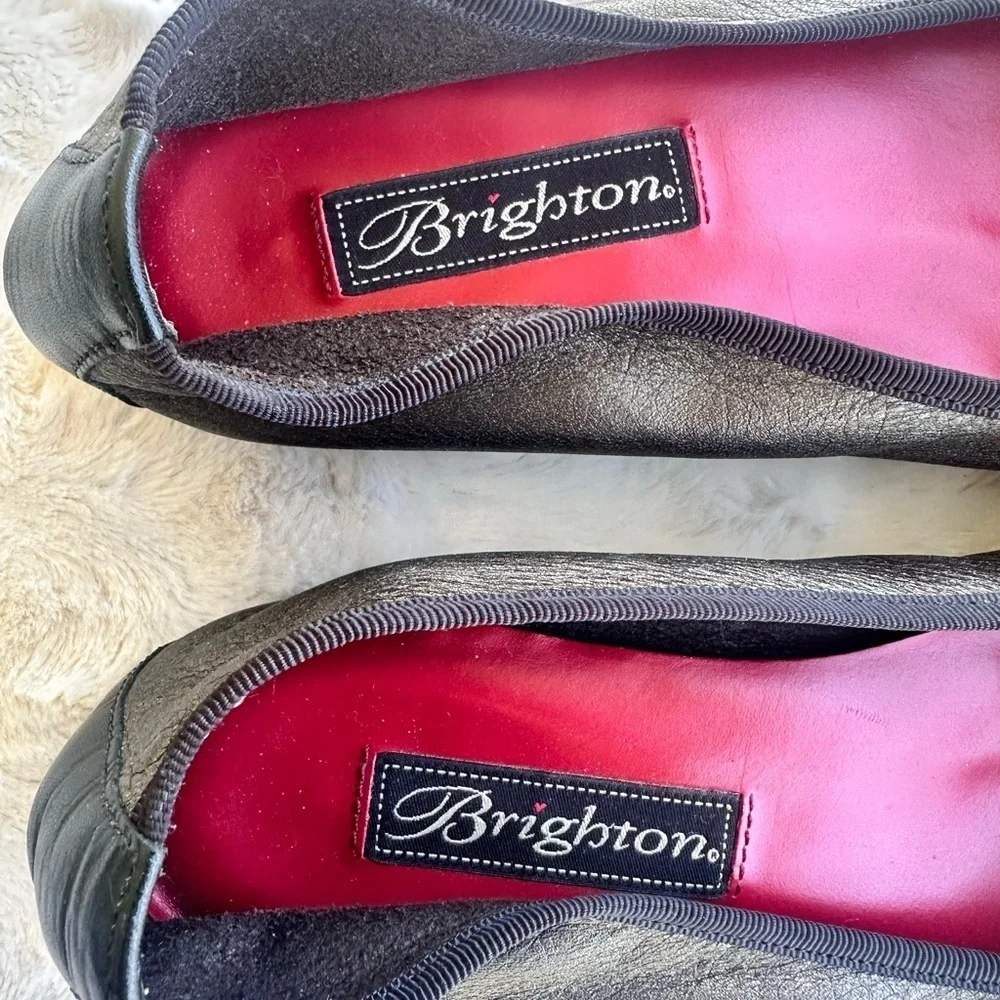 Brighton Baby Black and Silver metallic leather Flats with Red Insole